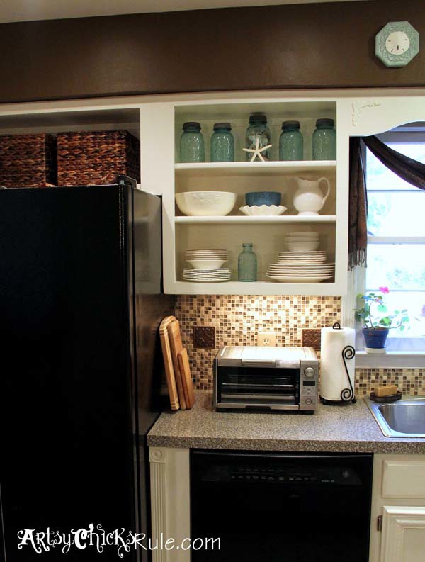 Kitchen Cabinet Makeover with Chalk Paint Cabinet Turned Open Shelf