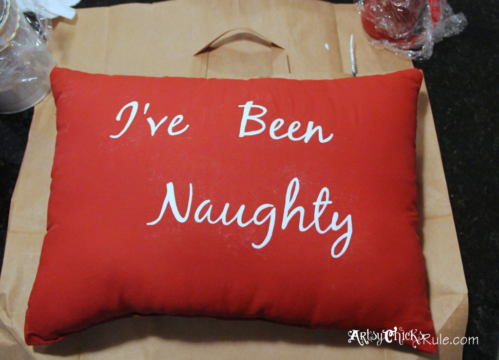 Naughty or Nice Painted Pillow and FREE Printable!! artsychicksrule.com #naughtyornice