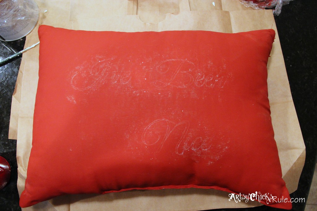 Naughty or Nice Painted Pillow and FREE Printable!! artsychicksrule.com #naughtyornice