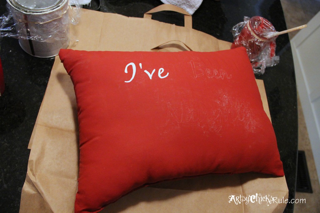Naughty or Nice Painted Pillow and FREE Printable!! artsychicksrule.com #naughtyornice