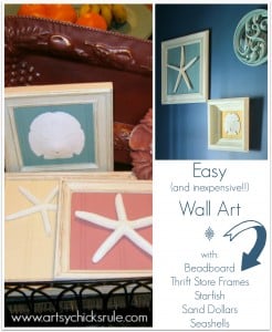 Simple Art with leftover beadboard, thrift store frames and starfish, sand dollars or seashells -artsychicksrule.com
