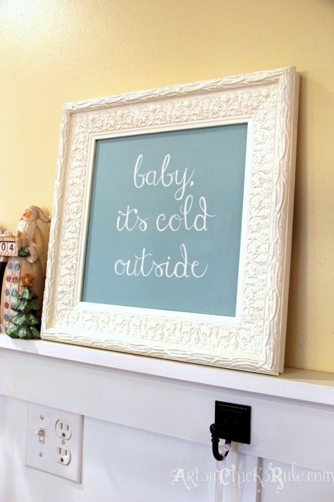 Baby It's Cold Outside - DIY - Thrift Store Frame to Holiday Art - #diy #holidaydecor #chalkpaint #Christmasdecor artsychicksrule.com