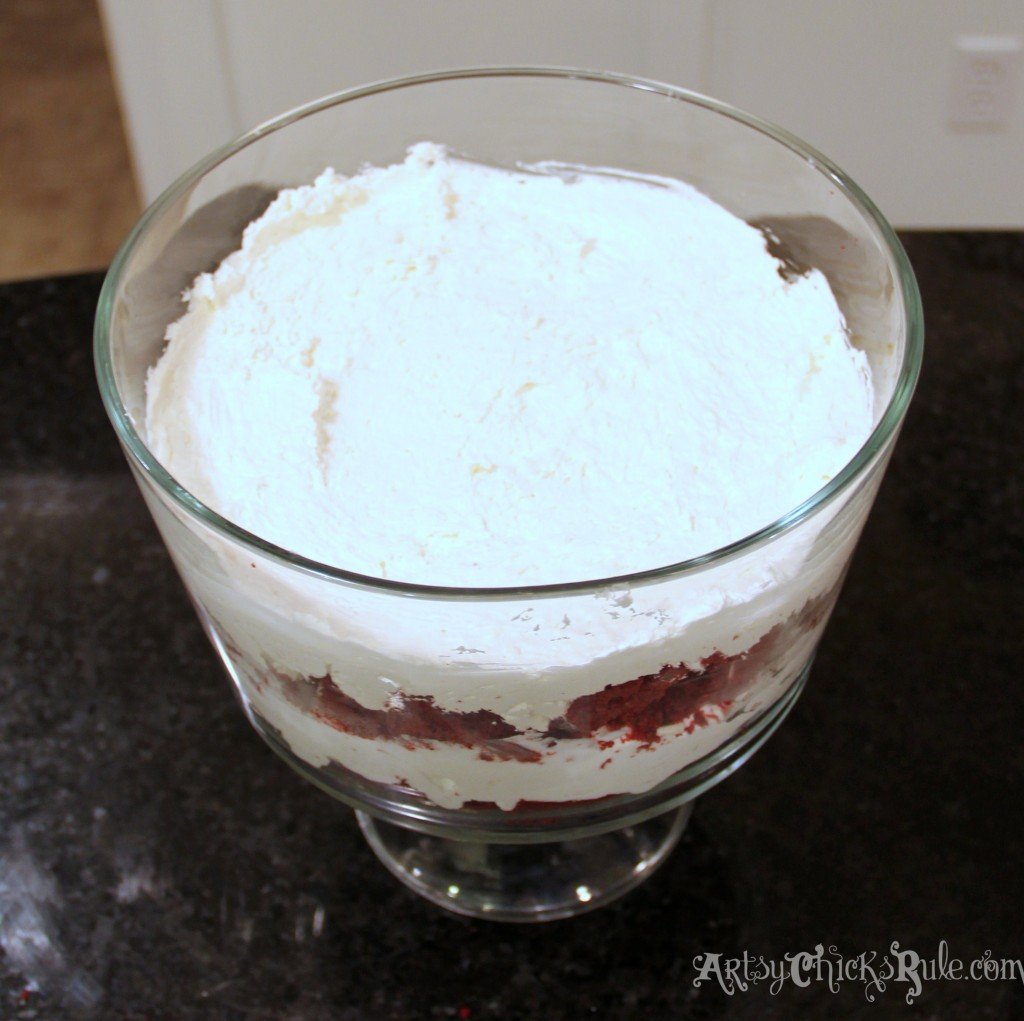 Cream Cheese Layer BEST dessert!! So easy, love this Red Velvet Trifle!! artsychicksrule.com #redvelvet #redvelvetcake #redvelvettrifle 