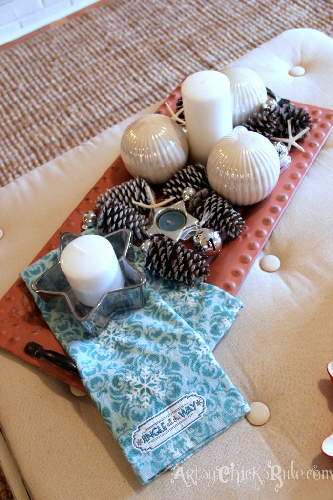 Holiday tray made with thrift store finds - Holiday Home Tour