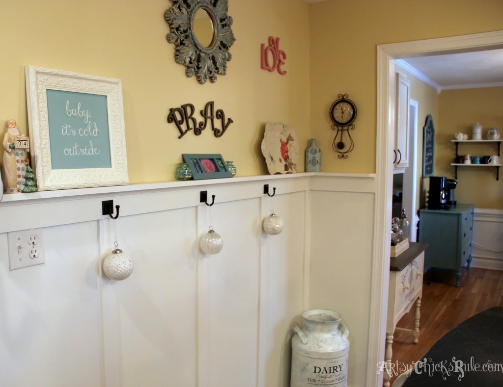 Kitchen wall with holiday decorations - Holiday Home Tour
