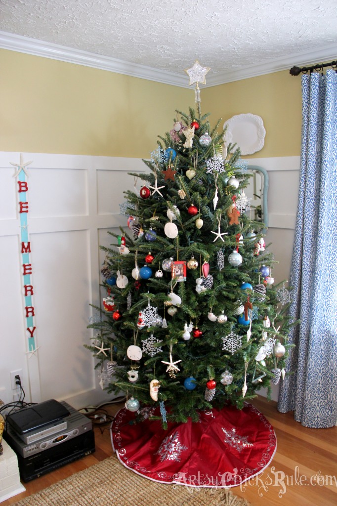 Nautical themed Christmas Tree without lights on - Holiday Home Tour