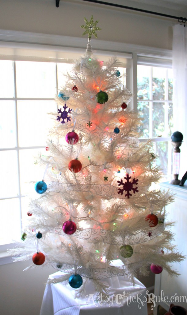 White and Colorful Christmas Table Top Tree - Holiday Home Tour