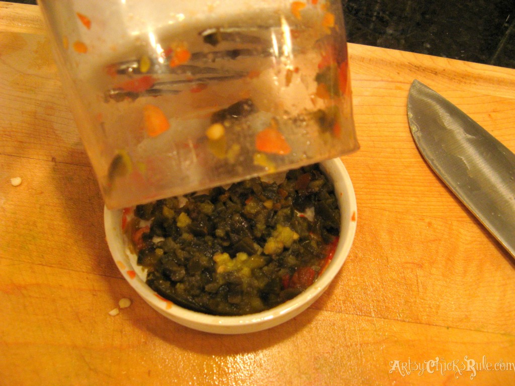 Chopping green chilis for Quinoa Black Bean Dip