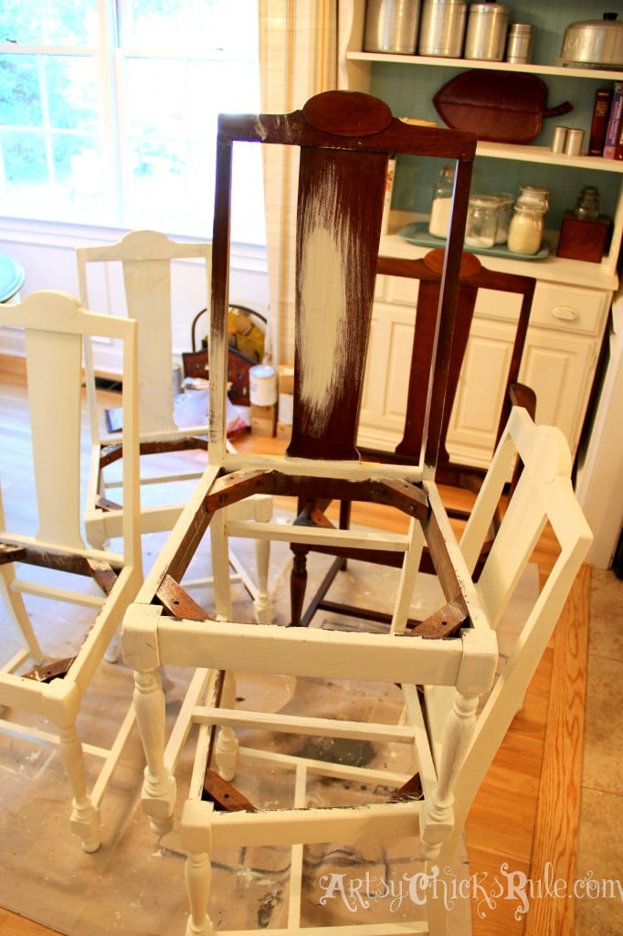 Dining Room Makeover - Painting Chairs - artsychicksrule.com #nosew