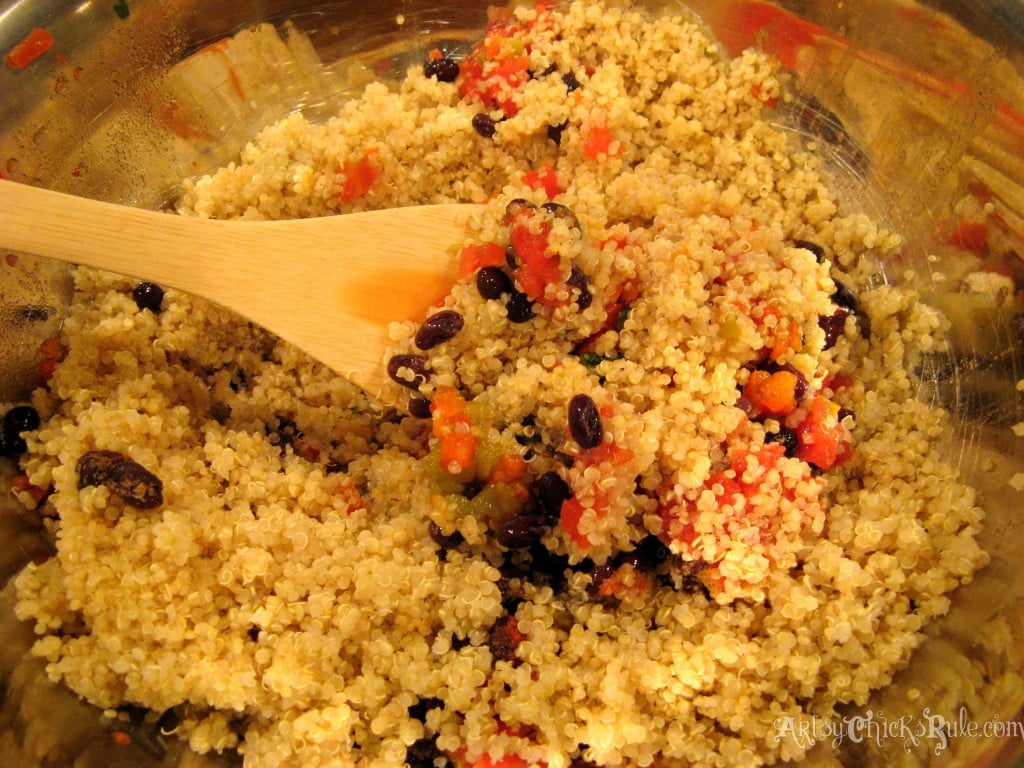 Quinoa mixed into other ingredients for Quinoa Black Bean Dip