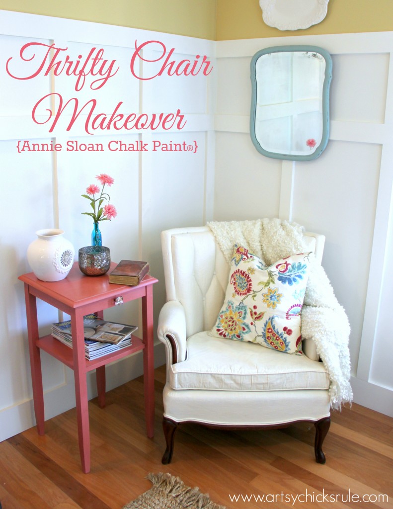 Thrifty Chair Makeover with Chalk Paint - artsychicksrule.com #paintedupholstery #chalkpaint #paintingupholstery