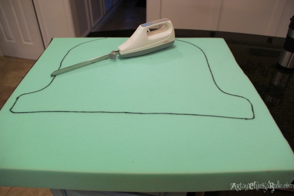 Tracing Foam for New Seat Cushion- artsychicksrule.com #chalkpaint Thrifty Chair Makeover with Chalk Paint