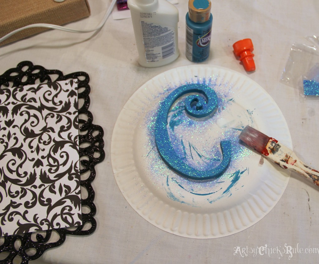 turquoise glitter for monogram - Michael's-Hometalk Pinterest Party