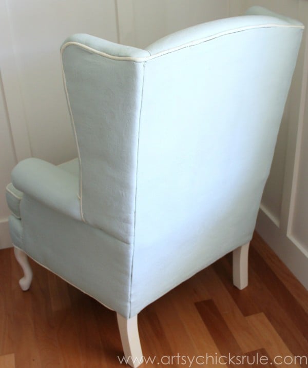 Chalk Painted Upholstered Chair Makeover - Back View - artsychicksrule.com #paintedupholstery #chalkpaint #diy