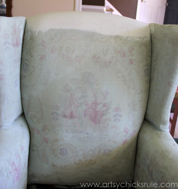Chalk Painted Upholstered Chair Makeover - second coat - artsychicksrule.com #paintedupholstery #chalkpaint #diy (2)