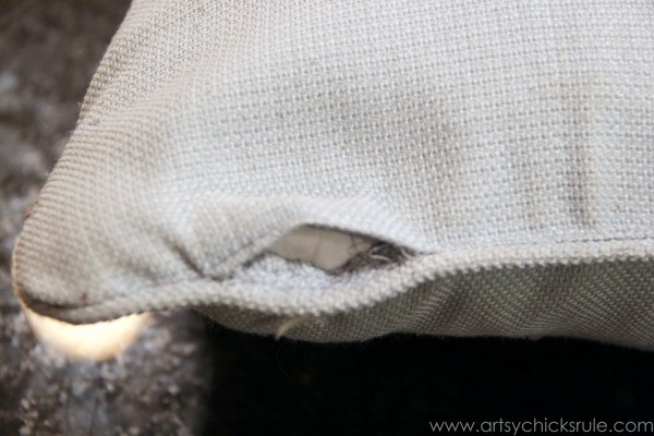 Feather Pillow Fail-  a No-Sew Fix - Opening the seam -artsychicksrule.com  #nosew