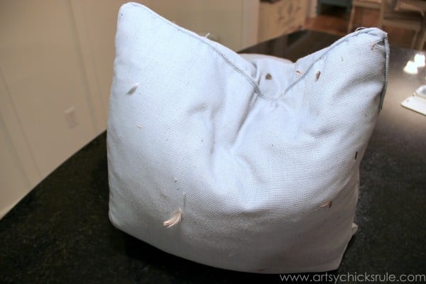 Feather Pillow Fail-  a No-Sew Fix - Pokey feathers hurt - artsychicksrule.com #nosew