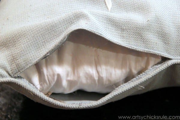 Feather Pillow Fail-  a No-Sew Fix - Seam open to remove feather insert - artsychicksrule  #nosew.com