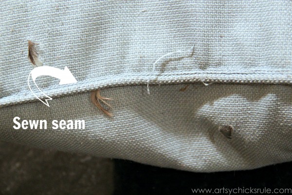 Feather Pillow Fail-  a No-Sew Fix - Seam to open - artsychicksrule.com #nosew
