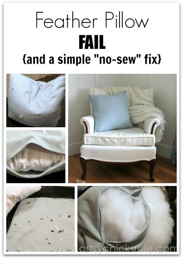 Feather Pillow Fail- a No-Sew Fix - artsychicksrule.com  #nosew