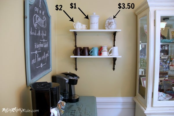 Styling and Decorating on a Budget -Coffee Bar Shelves - artsychicksrule.com #thriftydecor #budgetdecor