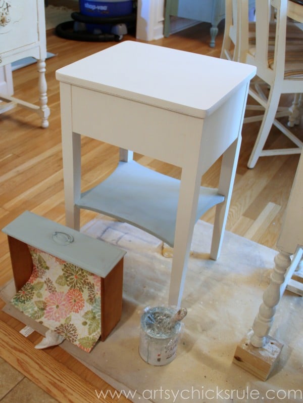 Thrifty End Table Makeover - (with Chalk Paint and Drawer Flair! ;) )- artsychicksrule.com #chalkpaint #duckeggblue #shabby #coastal #paintedfurniture #chalkpaintedfurniture #furnituremakeover