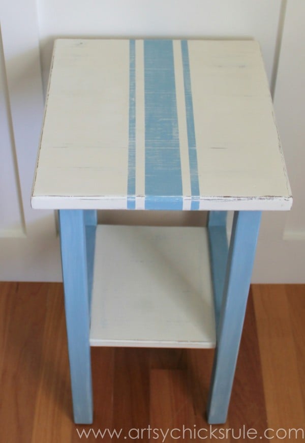 Grain Sack Table Makeover - Top Done - #chalkpaint #milkpaint #grainsack - artsychicksrule.com