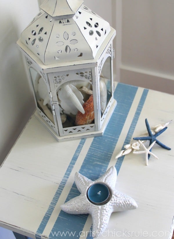 Grain Sack Table Makeover - Top Nautical - #chalkpaint #milkpaint #grainsack - artsychicksrule.com