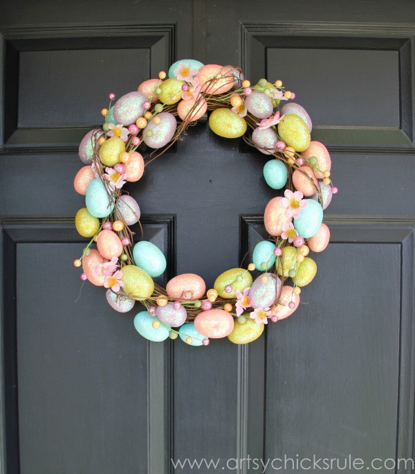 Happy Easter Wreath -On Front Door- artsychicksrule.com #easter #wreath