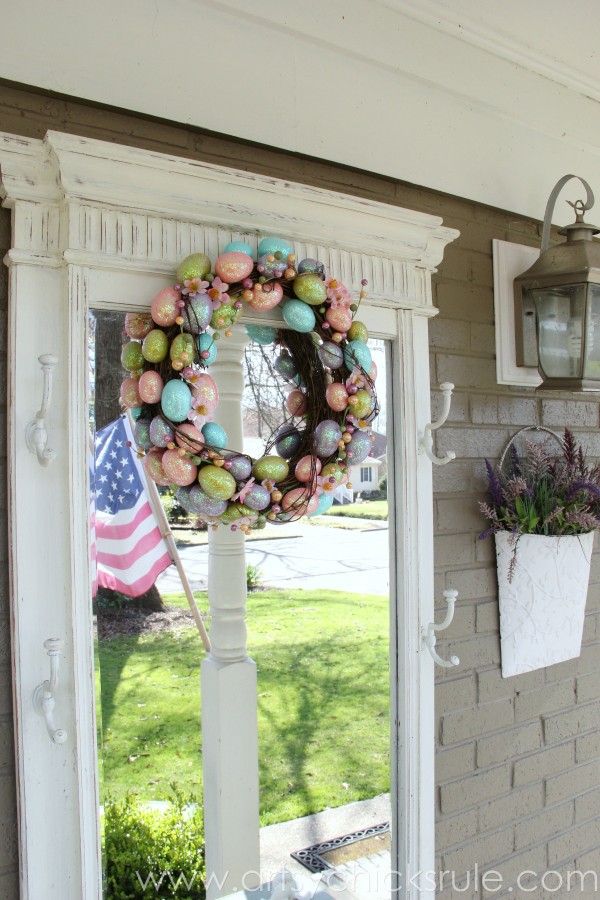 Happy Easter Wreath -On Hall Tree - artsychicksrule.com #easter #wreath