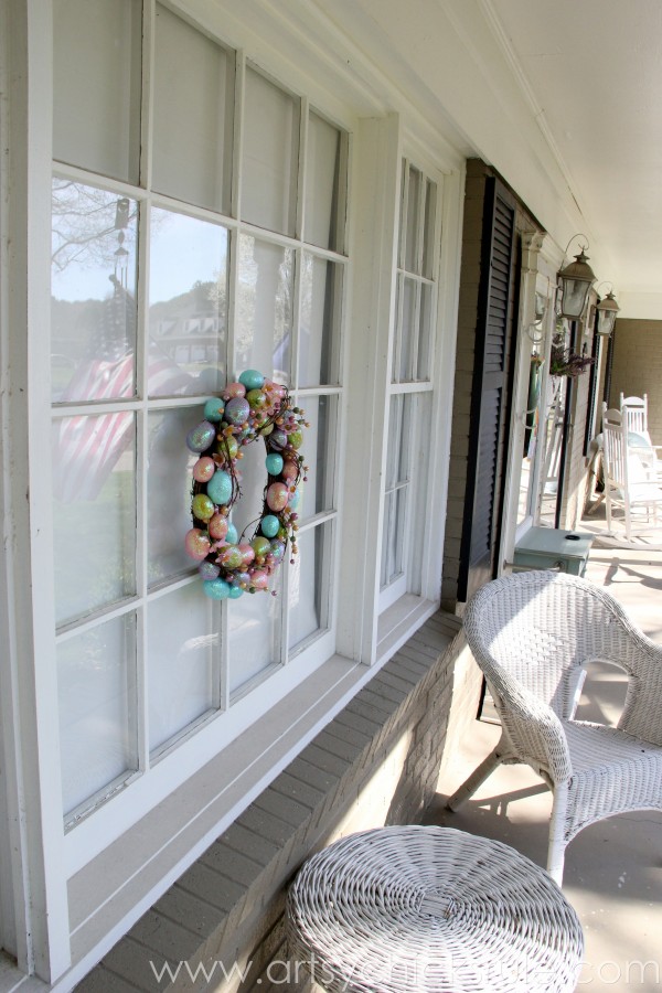 Happy Easter Wreath -On Porch Window - artsychicksrule.com #easter #wreath