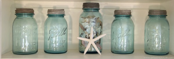 My Favorite Things - Blue Ball Mason Jars - artsychicksrule.com #coastal #bluemasonjars #thrifty #homedecor #budgetdecorating