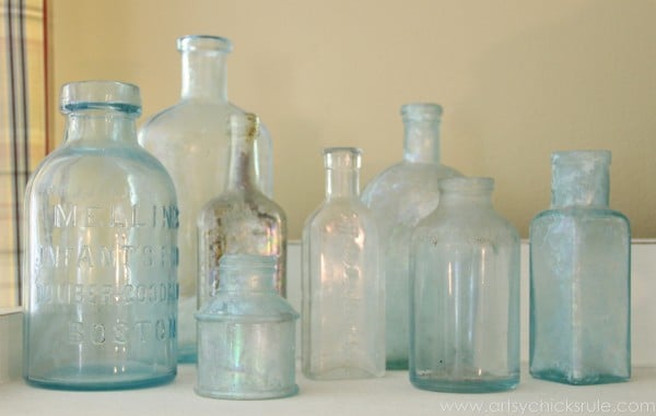 My Favorite Things - Old Bottles - artsychicksrule.com #thrifty #homedecor #budgetdecorating #oldbottles