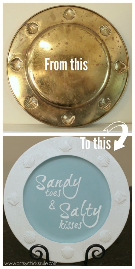 Thrift Store Tray to Coastal Chalk Art - Before and After - artsychicksrule.com #chalkpaint #chalkart #sign #coastal