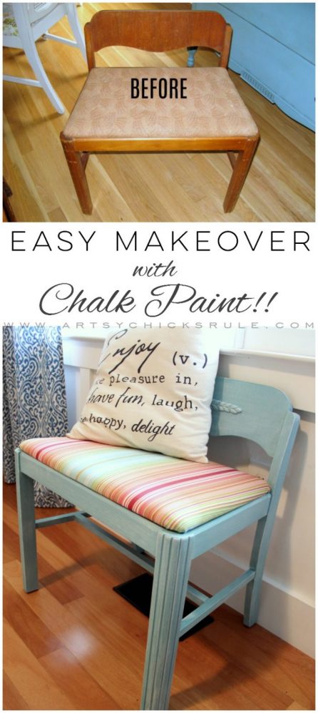 Easy Vanity Chair Update with Chalk Paint! artsychicksrule.com #vanitychair #chalkpaint #chalkpaintedfurniture #provence #furnituremakeover