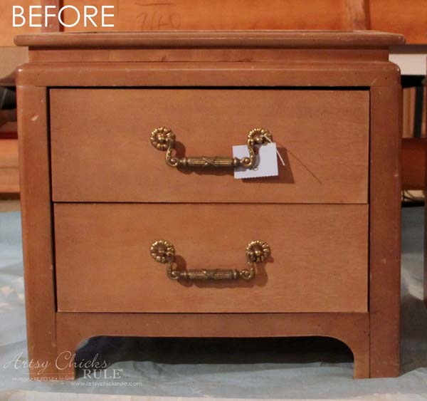 Aubusson Blue Stenciled Thrift Store Night Stand Makeover {Chalk Paint} - before and after - artsychicksrule.com #chalkpaint #aubussonblue #stencil #nightstands