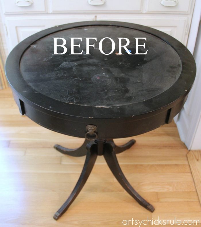 Modern Masters Metallic Paint Makeover - Compass Rose Table - before and after - artsychicksrule.com #metallicpaint #furniture #compassrose #nautical #coastal