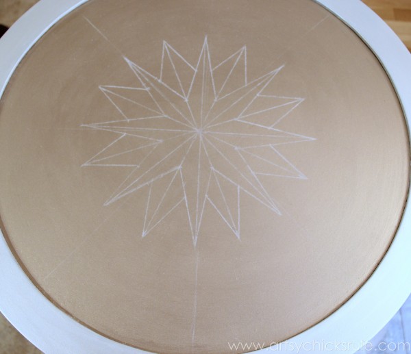 Modern Masters Metallic Paint Makeover - Compass Rose Table - top compass rose 2- artsychicksrule.com #metallicpaint #furniture #compassrose #nautical #coastal