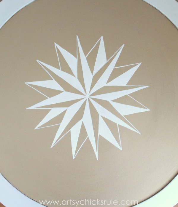 Modern Masters Metallic Paint Makeover - Compass Rose Table - top finished compass rose - artsychicksrule.com #metallicpaint #furniture #compassrose #nautical #coastal