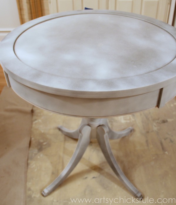 Modern Masters Metallic Paint Makeover - Compass Rose Table - top primer - artsychicksrule.com #metallicpaint #furniture #compassrose #nautical #coastal