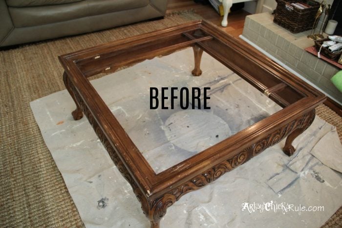 Thrift Store Coffee Table -turned- DIY Tufted Ottoman