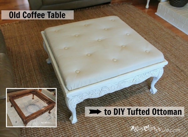 Thrifty Coffee Table turned Ottoman - top after - artsychicksrule.com #coffeetable #ottoman #diy