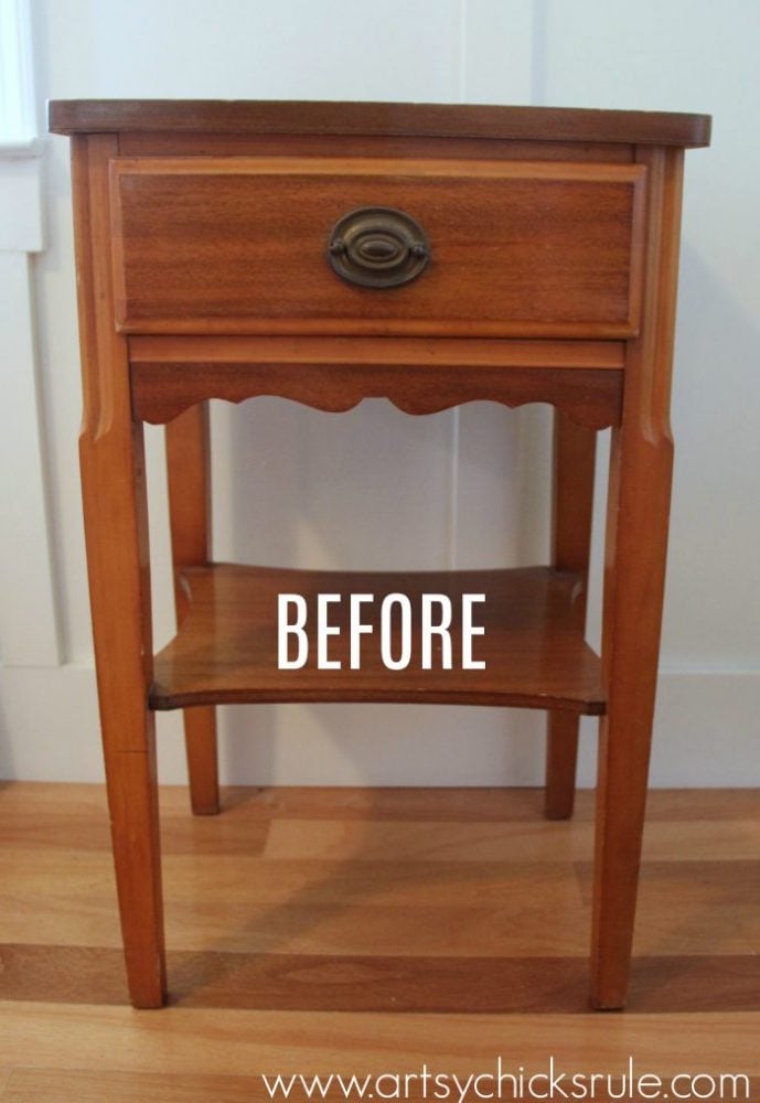 Thrifty End Table Makeover - (with Chalk Paint and Drawer Flair! ;) )- artsychicksrule.com #chalkpaint #duckeggblue #shabby #coastal #paintedfurniture #chalkpaintedfurniture #furnituremakeover