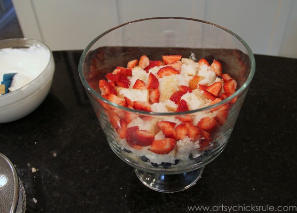 Berry Shortcake Trifle - Begin Layering - artsychickrule.com #trifle #berry #dessert #recipe #patriotic
