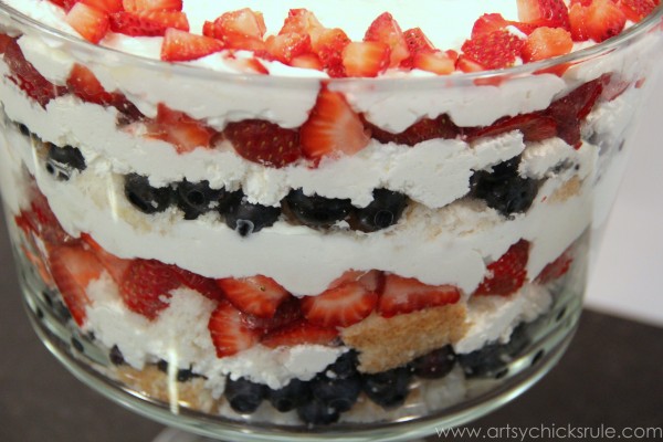 Berry Shortcake Trifle - Close up of layers - artsychickrule.com #trifle #berry #dessert #recipe #patriotic