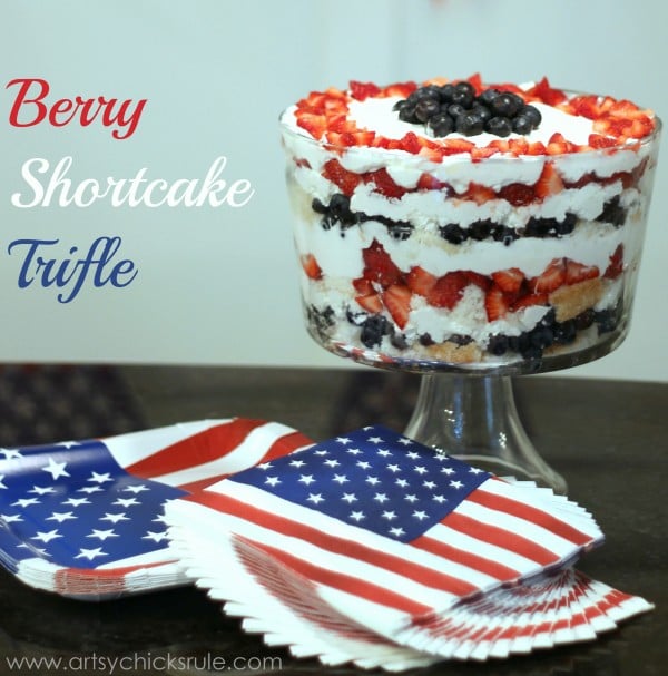 Patriotic Shortcake Trifle - So easy and healthy! - artsychickrule.com #trifle #berry #dessert #recipe #patriotic