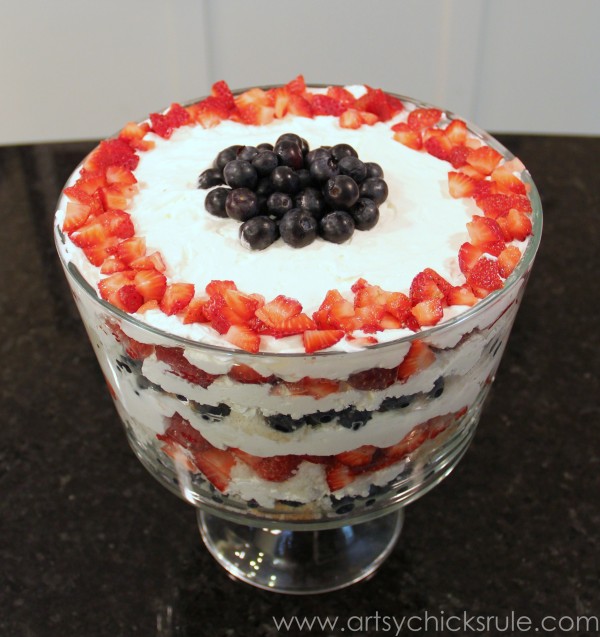 Berry Shortcake Trifle - Top - artsychickrule.com #trifle #berry #dessert #recipe #patriotic