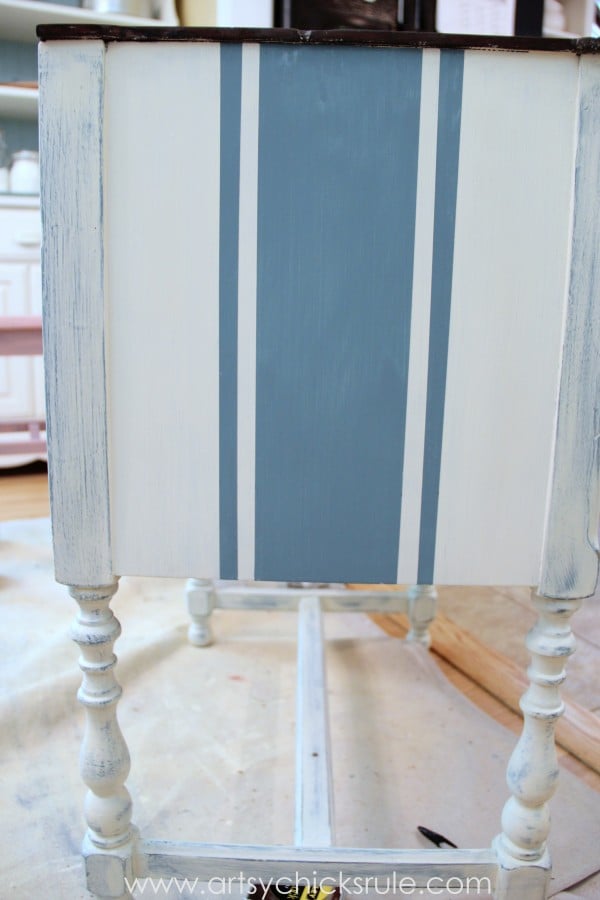 French Fabulous Cabinet Makeover - Grain Sack Stripes #chalkpaint -artsychicksrule.com