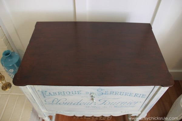 French Fabulous Cabinet Makeover - Stained Top #chalkpaint -artsychicksrule.com