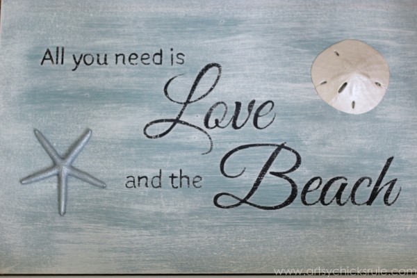 Love & the Beach - DIY Sign Tutorial - Finished Lettering Sign -artsychicksrule.com #thrifty #homedecor #beach #sign #coastal #diy